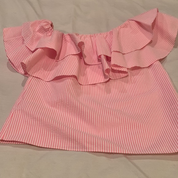 Lilly Pulitzer pink and white striped one shoulder shirt - Picture 2 of 5
